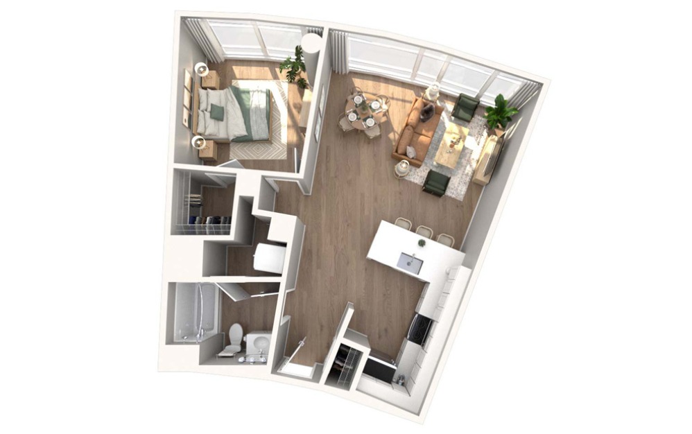 A05 - 1 bedroom floor plan layout with 1 bathroom and 800 square feet