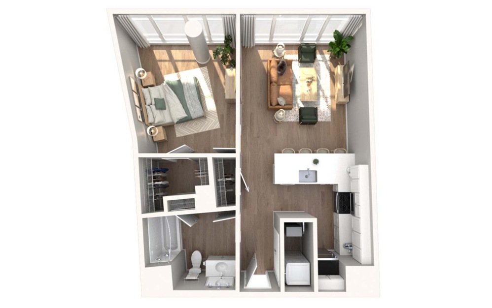 A04 - 1 bedroom floor plan layout with 1 bathroom and 735 square feet
