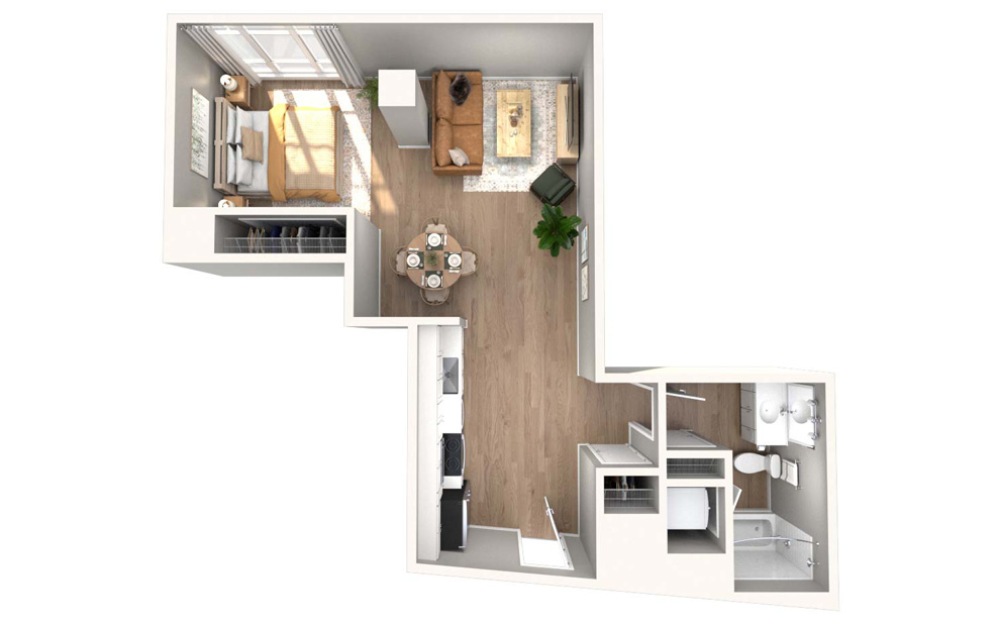 S2 - Studio floor plan layout with 1 bathroom and 603 square feet