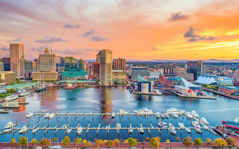 a city with a body of water and boats